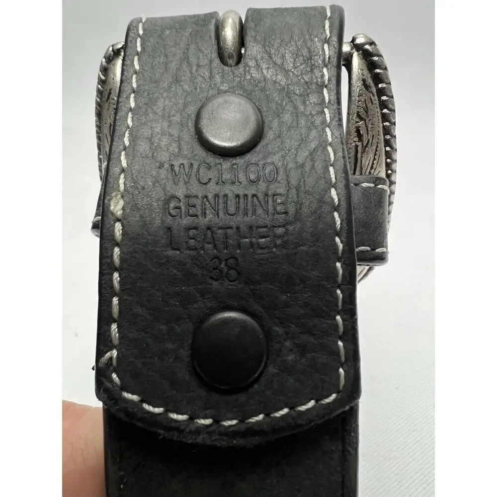 3D BELT Western Leather M Conchos Belt Mens 38 Silver Buckle Cowboy Black